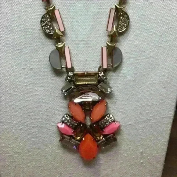 Vintage Stella and Dot Necklace attached Pendants Orange Pink Gold Rhinestones - Picture 2 of 3